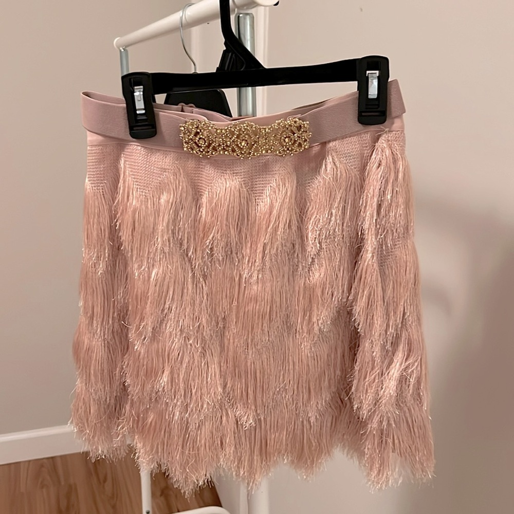 BCBG pink fringe skirt